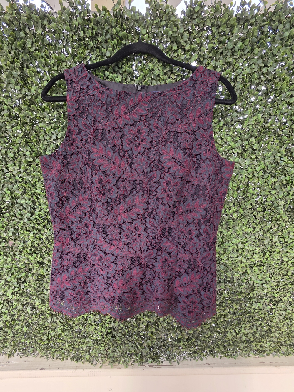 Brooks Brothers Burgundy and Black Floral Lace Shell